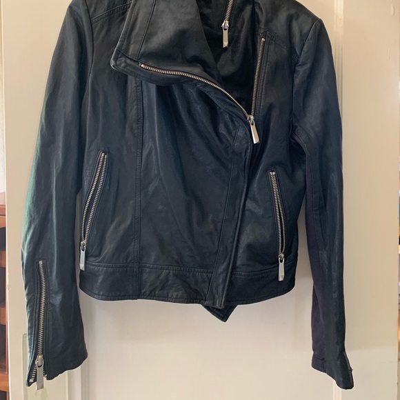 BCBG MaxAzria Navy Leather Moto Jacket - Picture 6 of 6